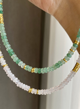 大米饰品】新款天然石东陵玉粉晶算盘珠项链夏日多巴胺串珠锁骨链