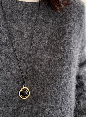 大米饰品】简约复古虎眼石黑色编绳长款项链高级感百搭秋冬毛衣链