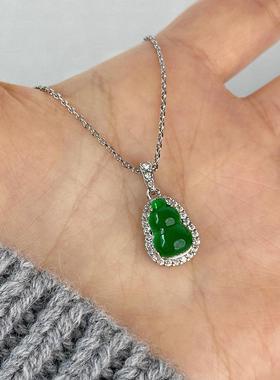 大米饰品】新中式镶钻绿玛瑙葫芦项链高级感轻奢福禄秋冬毛衣链女