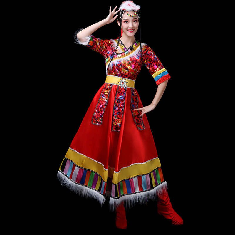 藏族服装女西藏少数民族风舞蹈服 米楼民族服装/舞台装
