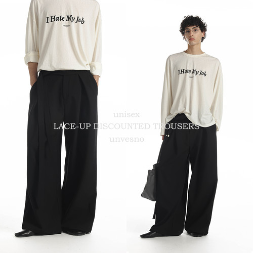 【刘轩丞同款】Unvesno(UN)老钱立体剪裁中腰休闲裤宽松西裤 - 图0