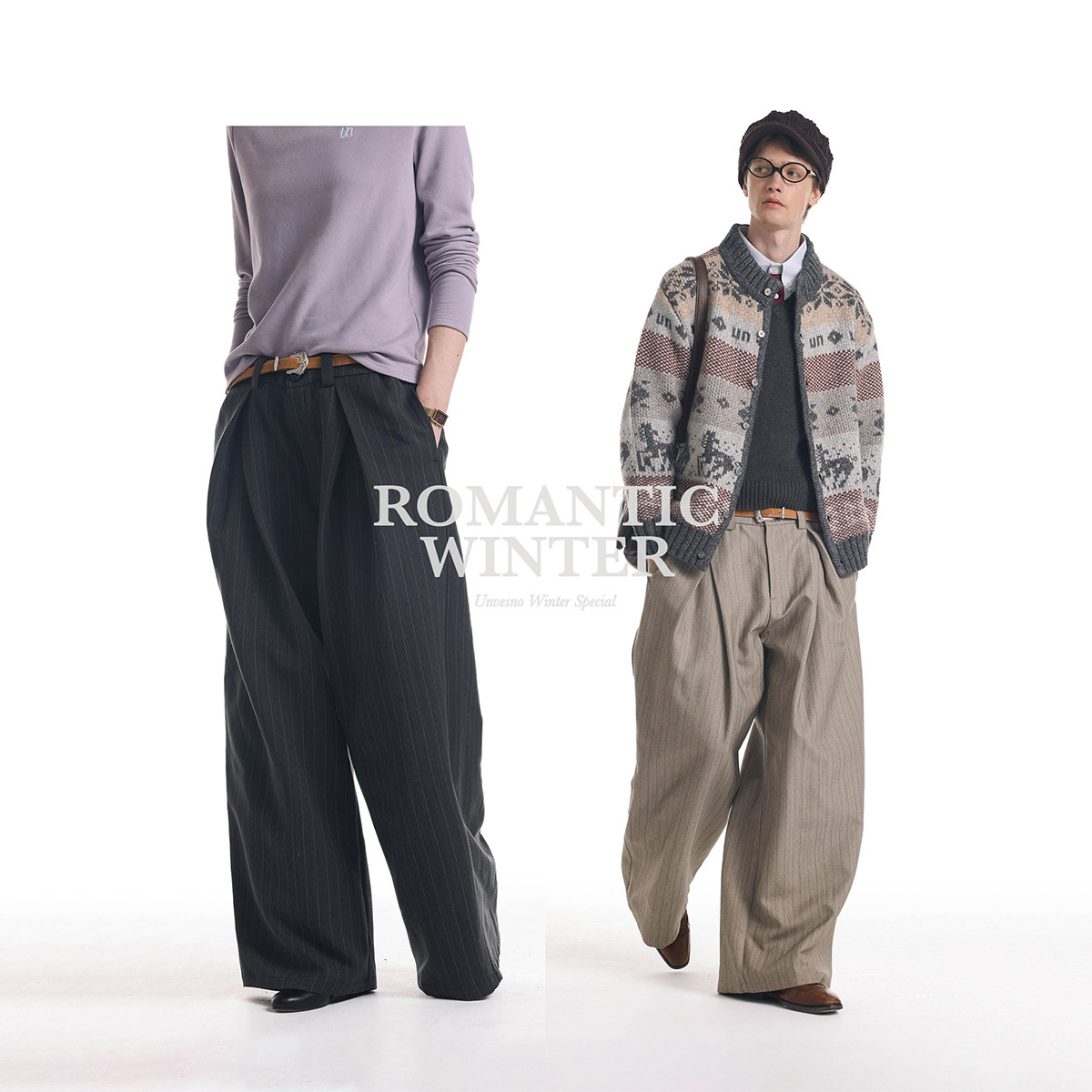 【立体剪裁】Unvesno(UN)老钱风人字褶微宽宽松松弛阔腿条纹西裤,淘宝优惠券,粉丝福利购,淘宝优惠卷