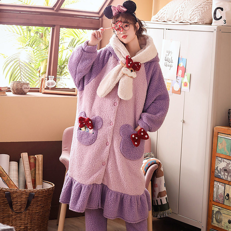 秋冬季可爱法兰绒加绒珊瑚绒睡衣 今梦娇睡衣/家居服套装