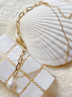 原创设计珍珠女项链拼接铜镀18K