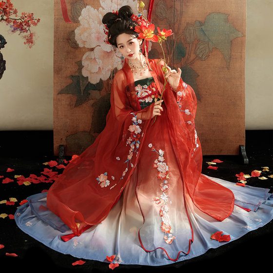 凝紫萱 海棠花 唐制汉服女2026新款绣花诃子裙大袖衫改良仙气古装