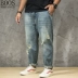 BOOS jeans nam xu hướng chất béo lỗ mỏng quần rộng giản dị cộng với phân bón quần XL nam mùa thu - Quần jean Quần jean