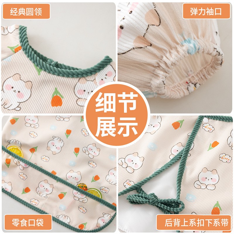 Baby smock, autumn and winter corduroy children's apron, waterproof and anti-dirty bib, baby protective smock, reverse dressing when eating