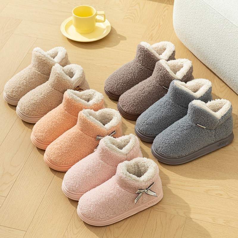 厚底包跟棉拖鞋冬季新款室内保暖加绒加厚棉鞋外穿情侣毛毛鞋棉靴 - 图0