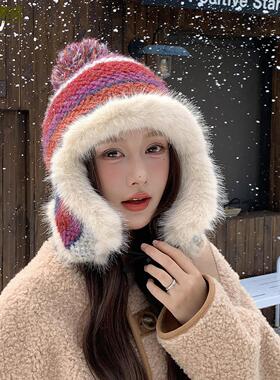 东北防寒帽子女冬季哈尔滨旅游保暖雪地雷锋帽护耳骑车加绒毛线帽
