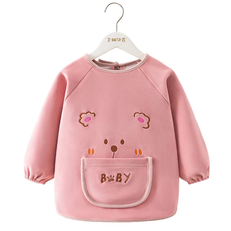 Children's smock autumn and winter thickened velvet baby eating bib waterproof anti-dirty apron baby kindergarten foreign style outer wear