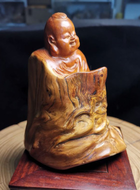太行崖柏坨坨善财童子手把件摆件