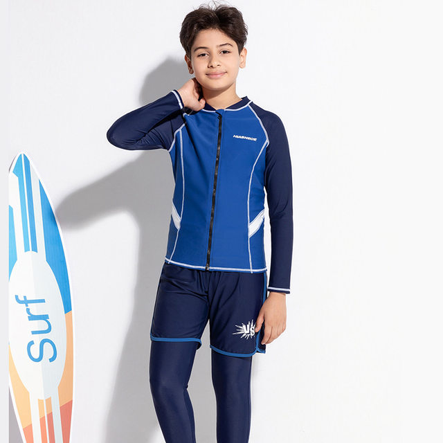 Boys' three-piece long-sleeved and long-pants swimsuit