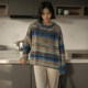 Wuyi 2025 Autumn Women's New Bottoming Shirt Lazy Style Knitted Sweater Top with Color Striped Sweater Plus Size Women