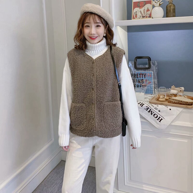 2020冬短款羊羔毛绒女韩版宽松马甲 慕娇莲马夹