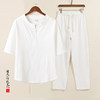 New Chinese style linen men's Chinese style suit two-piece middle-aged and elderly dad's short-sleeved T-shirt retro tea suit
