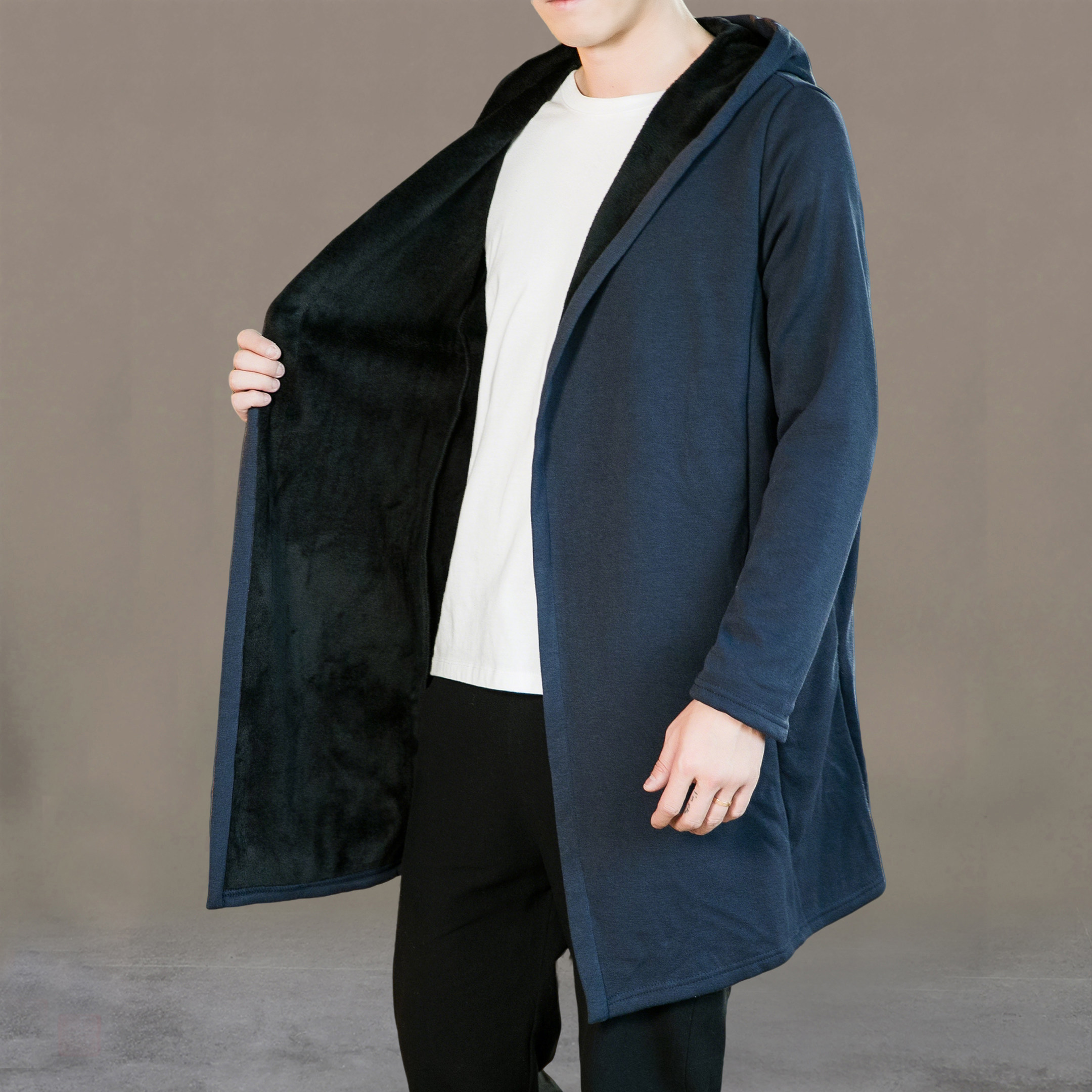 秋冬汉服风衣男中式加绒加厚中长款连帽披风茶服古风道袍开衫外套,淘宝优惠券,粉丝福利购,淘宝优惠卷