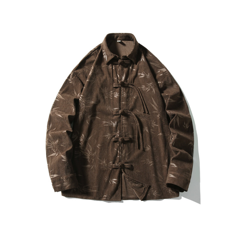 新中式国风灯芯绒刺绣长袖衬衫春秋装男士大码潮流唐装盘扣衬衣,淘宝优惠券,粉丝福利购,淘宝优惠卷