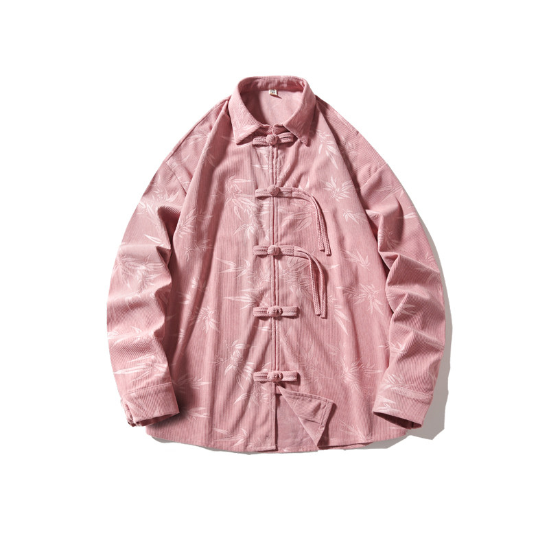 新中式国风灯芯绒刺绣长袖衬衫春秋装男士大码潮流唐装盘扣衬衣,淘宝优惠券,粉丝福利购,淘宝优惠卷