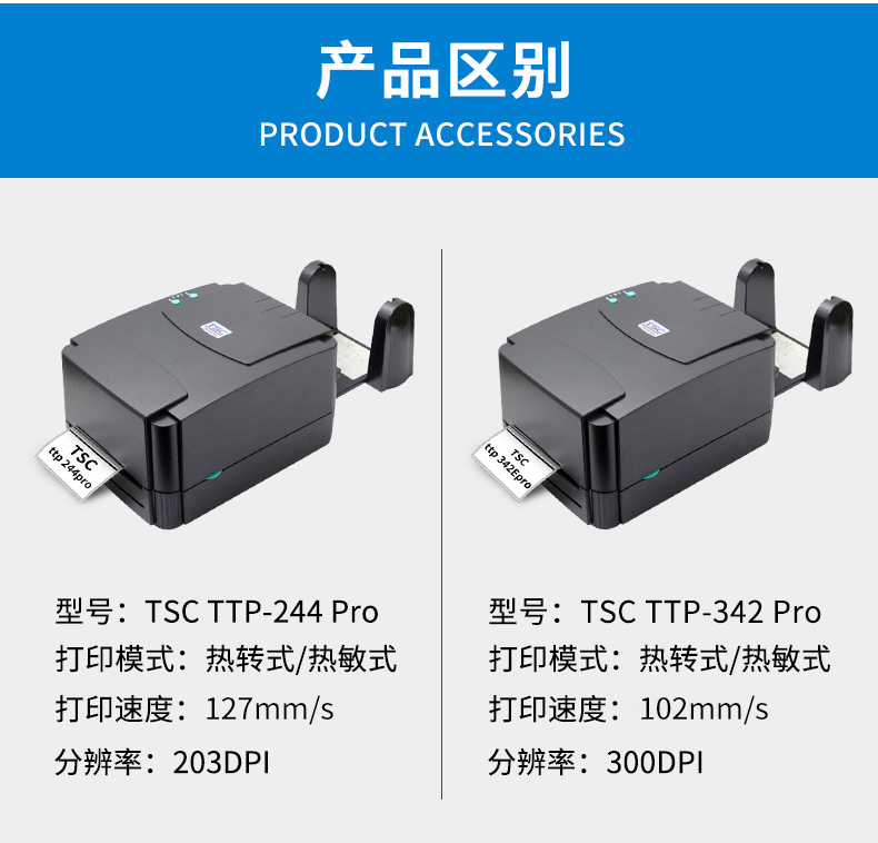 TSC ttp-244Pro标签打印机不干胶条码碳带打印机热敏标签纸服装吊 - 图1