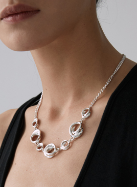 ewest设计感银项链女圆环锁骨链