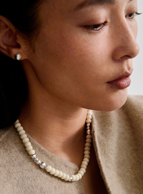 ewest 新款象牙果串珠项链女高级秋冬百搭毛衣链锁骨链轻奢颈链