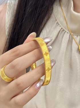 复古新中式高颜值金丝织锦四叶花手环戒指项链古法轻奢精致感套装