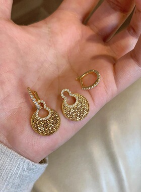 轻奢复古高级感碎冰冰葫芦圆形耳扣镶钻华丽时尚国风独特两戴耳饰