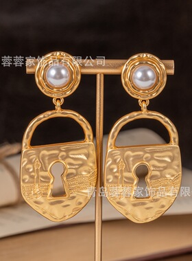 中古艺术款复古金色锁扣夏帕新款饰品高货vintage重工项链耳饰