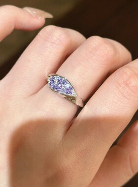 轻奢复古高级感渐变镶满钻紫气东来情结戒指独特精致彩宝小众指环