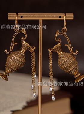 中古耳饰高货重工老钱风宝瓶神灯酒壶耳环欧式轻奢复古个性耳饰