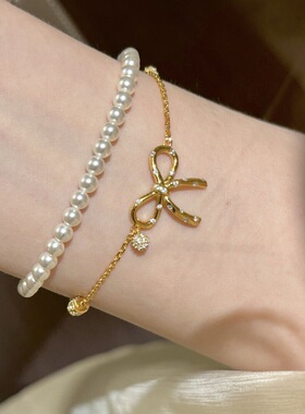 轻奢复古高级感在逃公主镶嵌点钻蝴蝶结手链项链甜美简约精致套装