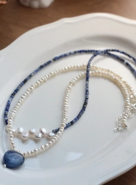 梦幻蓝晶石淡水珍珠星空ins风蓝晶石桃心海洋之心珍珠项链
