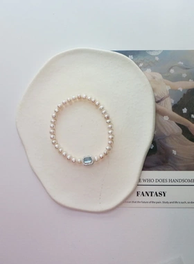 海蓝宝珍珠项链925银饰品轻奢小众气质女百搭串珠锁骨链毛衣链