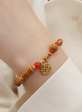 天然橄榄手链寿山石天珠玛瑙路路通菩提手串男女文玩饰品