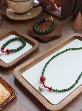 新中式925银黛绿玉髓项链7A级红玛瑙天然石串珠手链锁骨链