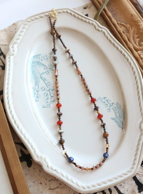 美拉德焦糖咖啡色秋冬新款异域风情项链渡假风同款颈链