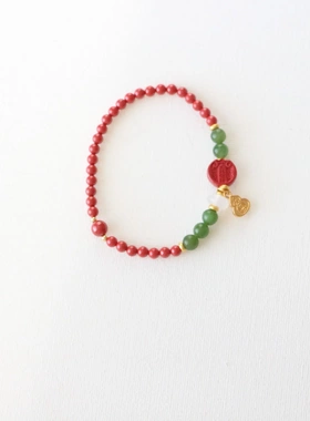 天然帝王砂手链女生本命年红色新中式饰品沙金色葫芦手串手环