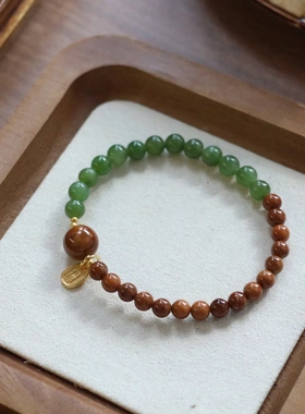 天然库克新中式高抛木珠情侣手链碧玉手串网红国风首饰跨境