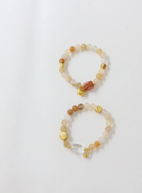 天然水晶黄胶花白水晶聚财添米手串聚财高保色扎基拉姆新中式手链