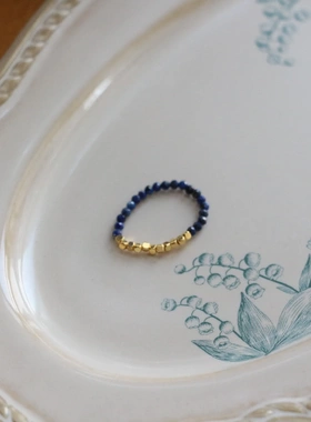 原创新中式青金石手工串珠戒指小众复古珍珠手链项链锁骨链食指戒