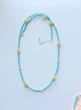 夏日小清新配色绿松石毛衣链60cm天然石串珠链细手链锁骨链