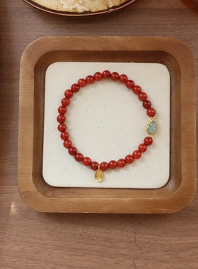 ins小众轻奢复古串珠手链闺蜜本命年6mm南红翡翠葫芦手串