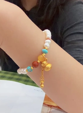 巴洛克淡水珍珠碎银块形状珍珠手链 异形珍珠简约新中式手串