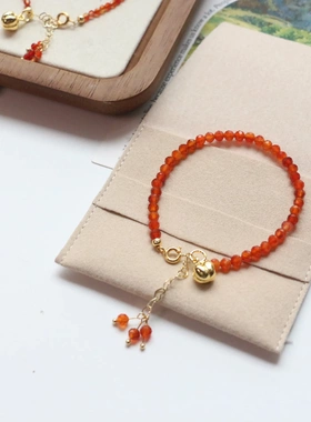 小金柿子吊坠手链好柿发生复古国风橙红玛瑙青蓝天然石串珠手链