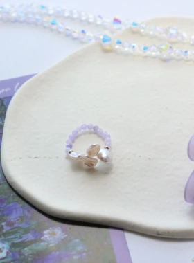 原创手作紫玉天然淡水珍珠串珠戒指 小众独特设计感时尚个性指环