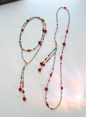 国潮原创手作天然松石玛瑙项链淡水珍珠毛衣链新中式敦煌风串珠