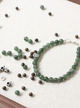【黛玉】天然绿发晶单圈手串 沉香木珠吊坠 小红薯同款老银手链