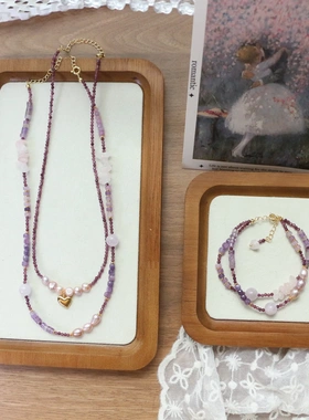 夏季新品小众轻奢复古天然石天然紫水晶串珠项链女锁骨链颈链礼物