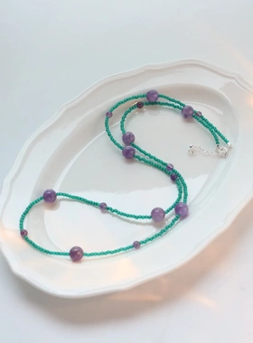 紫色水晶串珠项链双层手链夏季新款简约颈链ins轻奢小众锁骨链