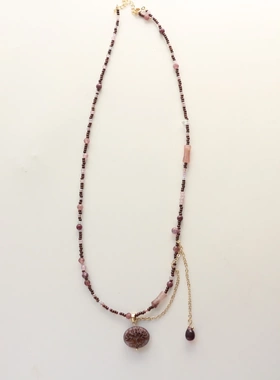 国潮原创手作紫色细锁骨链流苏吊坠项链气质女生百搭小众饰品